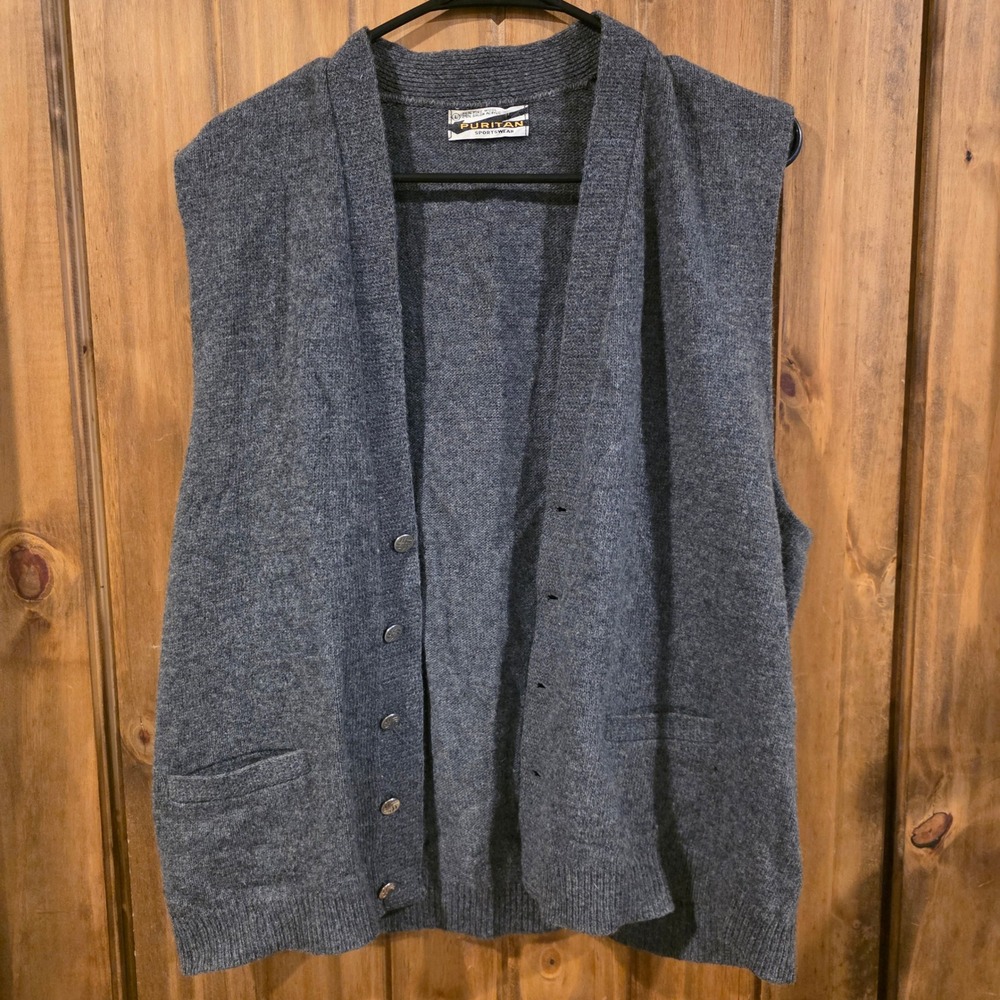 Puritan Cardigan Vest Womens Large Gray Excellent Wool Blend Vintage Knit Pocket